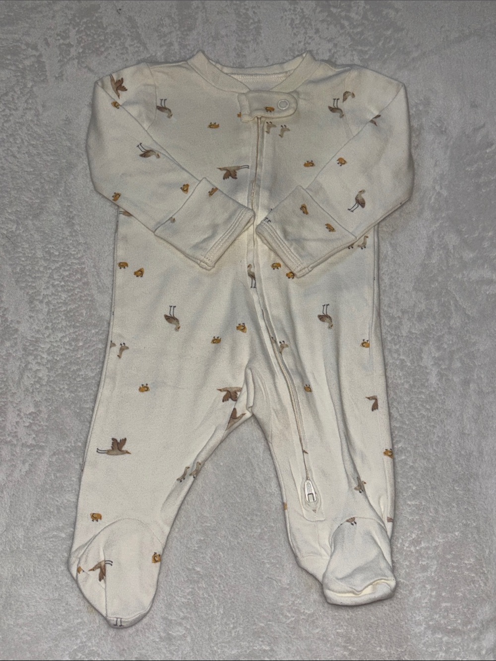 Carters Cream Footed Baby One-Piece with Brown Duck Print gender neutral newborn